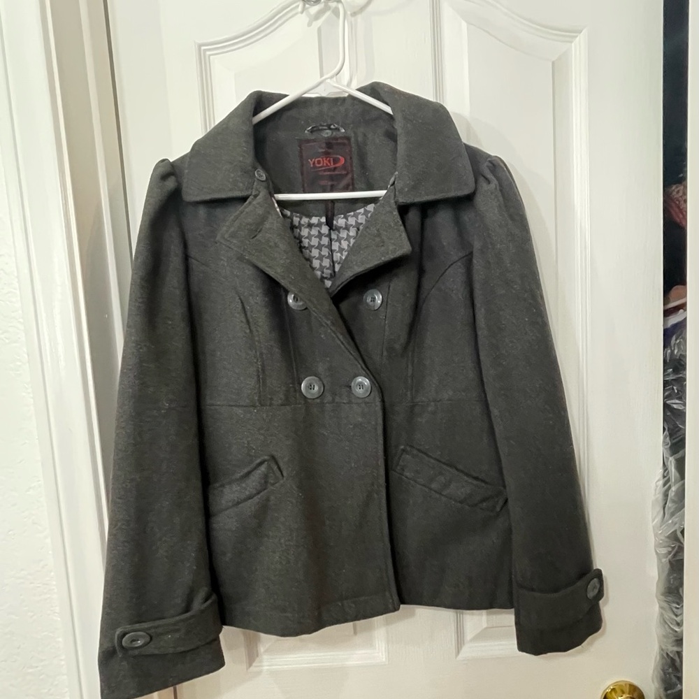 Yoki Women's Double-Breasted Peacoat in Charcoal
